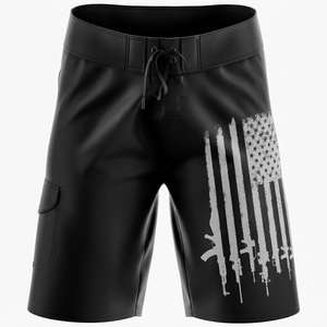 Herren Schwarze Boardshorts mit Amerikanischer Flagge, Wasserdicht, 90% Polyester, Schnelltrocknend, Cargotaschen, Kordelzug, Lässige Badeshorts ODM - Product Image 4
