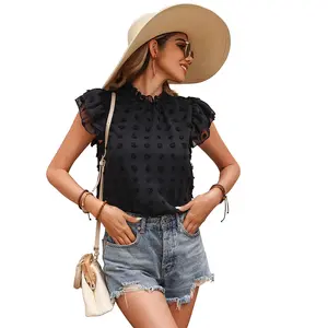 2023 Trendy New Arrival Casual Elegant O-Neck Swiss Dot Lace Ladies Shirt Woman Tops Fashionable Blouse