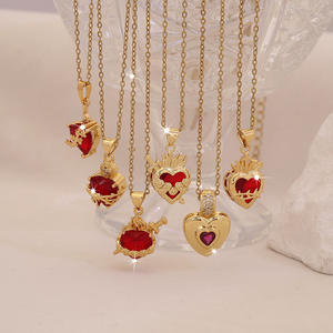 Chaîne de collier en acier inoxydable de luxe léger paillettes collier pendentif coeur rouge brillant bijoux de mode transfrontaliers - Product Image 1