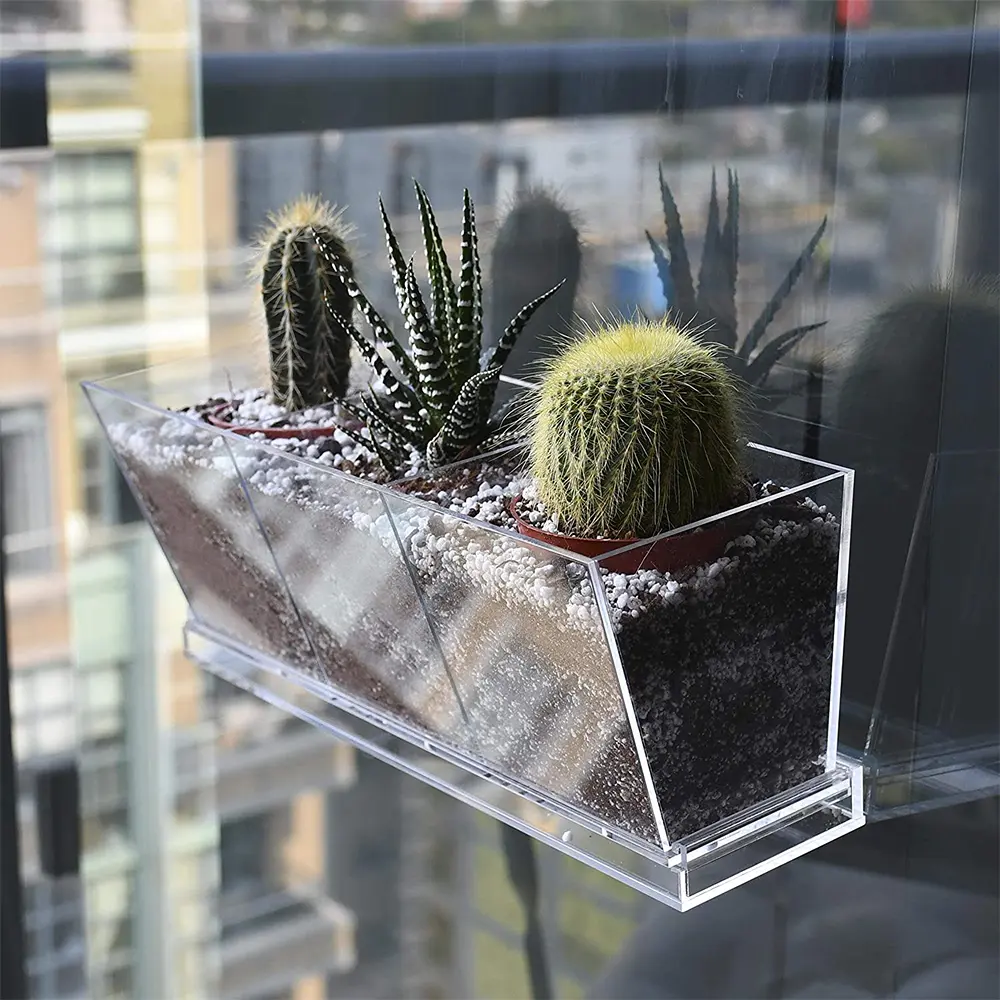 小さな植物、ハーブ、多肉植物に最適なアクリルウィンドウ植物ポットサクションカップウィンドウプランターガーデン