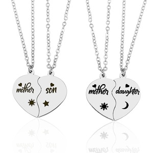 Juego <span class=keywords><strong>de</strong></span> 2 Collares <span class=keywords><strong>de</strong></span> Acero Inoxidable con Colgante <span class=keywords><strong>de</strong></span> Sol y Luna, Corazón y Rompecabezas, Regalo <span class=keywords><strong>de</strong></span> Joyería para Mamá, Hija o Hijo - Product Image 1