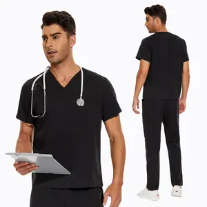 High-end operating room surgical gown solid color men's and women's surgical doctor's uniform short-sleeved surgical scrubs