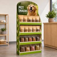 Étagère suspendue pour aliments pour animaux de compagnie, en carton, quatre niveaux, avec crochets en plastique, impression personnalisée pour supermarché, animalerie