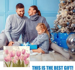 Set di Dipinti a Olio Stampati, Motivo Tulipani Rosa, Fiori Dipinti ad Acrilico, Decorazione per Camera da Letto, Quadro Decorativo per Casa - Product Image 4