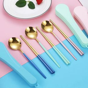 Hot Selling Camping 304 Stainless Steel Cutlery <b>Portable</b> Chopsticks Spoon Fork Small Waist 3Pcs Tableware Flatware Set - Product Image 4