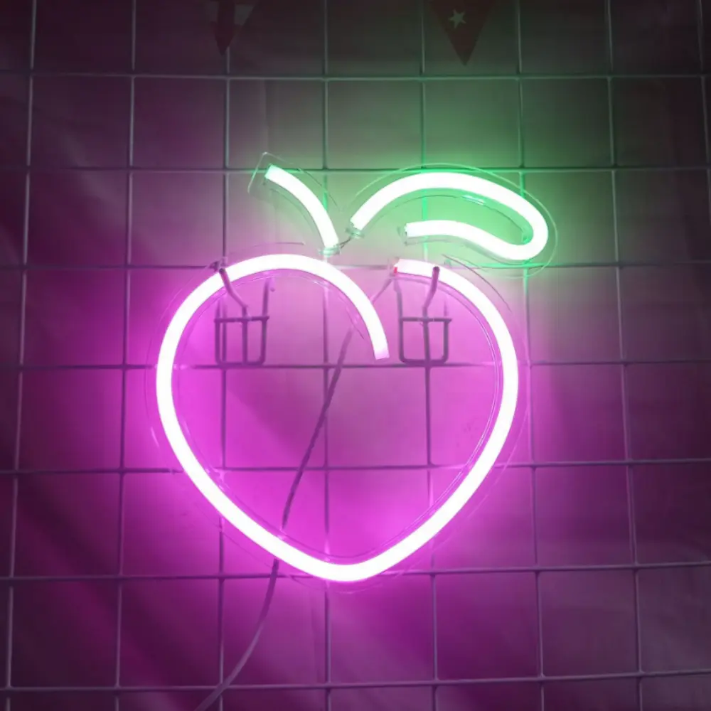 Đèn Neon Tùy Chỉnh 12V Peach Neon Sign Bảng Điều Khiển Acrylic Trang Trí Nội Thất Trái Cây Flex Led Neon Dấu Hiệu