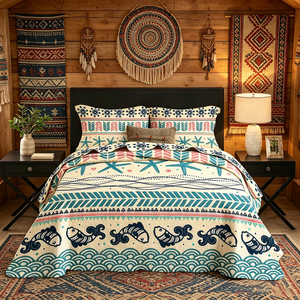 Parure de <span class=keywords><strong>lit</strong></span> bohème en microfibres <span class=keywords><strong>couvre</strong></span>-<span class=keywords><strong>lit</strong></span> matelassé à motif poissons exotiques, léger et adapté à toutes les saisons - Product Image 1
