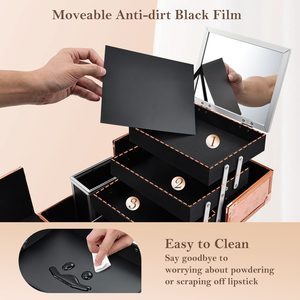 Aluminum Nail Tech Storage <b>Case</b> with Mirror 3 Trays Design <b>Makeup</b> Box Large Capacity Beauty Cosmetic Organizer Box Brush Holder - Product Image 4