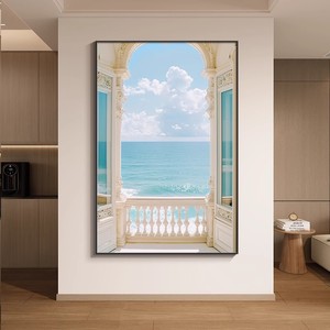 Pintura de paisaje marino en lienzo al óleo enmarcado, arte de pared minimalista abstracto para decoración de sala de estar y dormitorio, marco de aleación de aluminio duradero - Product Image 4