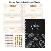 Planificateur de recettes en papier noir 2026, journal de recettes en PVC noir de 48 feuilles avec autocollants, planificateur d'alimentation saine, organisateur de repas quotidiens