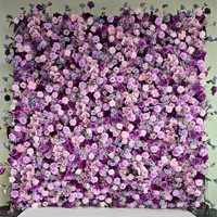 NI Ensemble de toile de fond murale de fleurs pour mariage 8ft x 8ft, Mur 3D en tissu violet brumeux rêveux avec roses artificielles pour décoration, Panneau enroulable