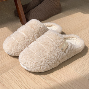 2026 New Striped Fluffy Winter Home Slippers Soft Plush Upper Anti Slip Quiet Sole Cozy Home Slippers for Men Women Wholesale