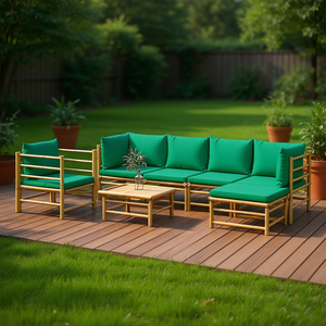 Set Lounge da Giardino Modulare in Bambù Verde, 6 Posti, Arredamento da Esterno Stile Tropicale, Ecologico - Product Image 2