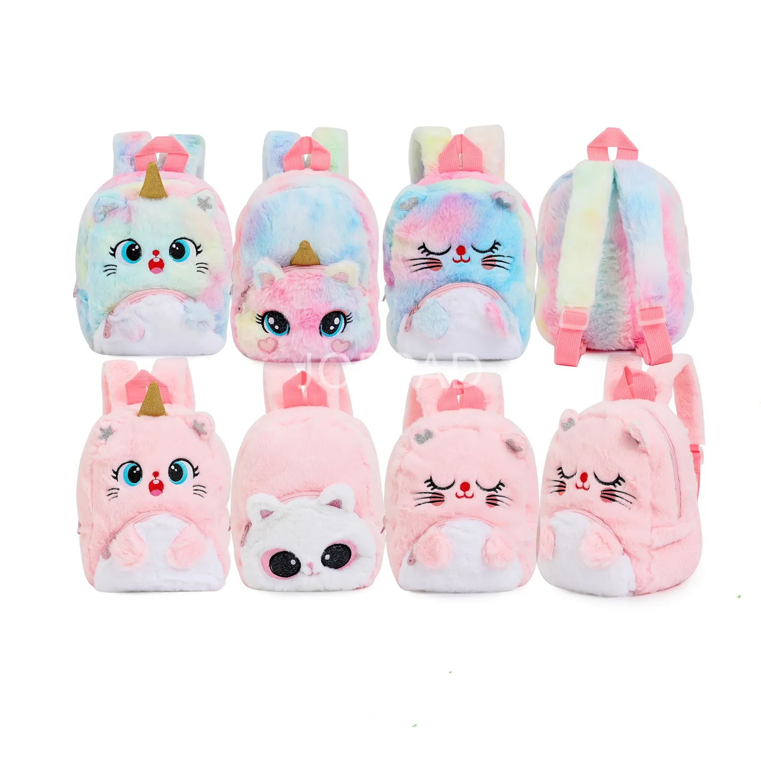 Stuffed unicorn plush school bag, cartoon cute cat plush backpack, soft warm schoolbag plush toy