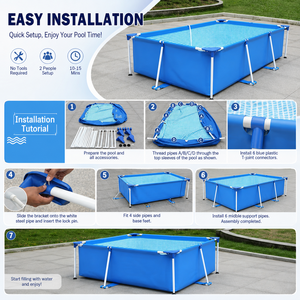Piscina Rectangular Azul Sobre el Suelo con Estructura de Acero para Jardín Exterior, Patio Trasero, Uso Familiar - Product Image 6