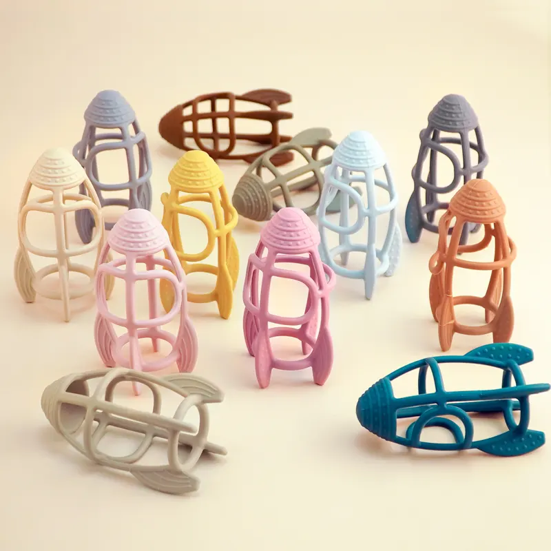 Mainan Edukatif Silikon Anak-anak Terbaru, Tidak Beracun dengan Mainan Gigitan Silikon Bentuk Roket Bayi BPA Bebas