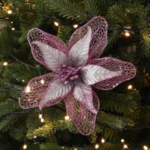 <b>Sequins</b> Christmas Flowers Artificial Glittered Cloth <b>Material</b> 24cm Size Customized Color Decorative Flowers for Ornaments - Product Image 1