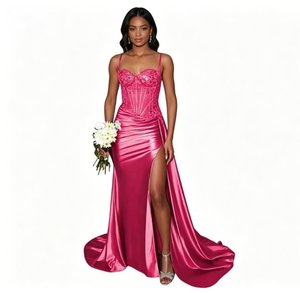 Nouvelle <span class=keywords><strong>robe</strong></span> <span class=keywords><strong>de</strong></span> bal longue sirène unie pour femme, sexy, à fines bretelles, avec appliques en dentelle, robes <span class=keywords><strong>de</strong></span> soirée élégantes à fente latérale - Product Image 5
