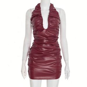 Vestido de Piel Sintética <span class=keywords><strong>Sexy</strong></span> y Elegante para Mujer, Ropa de Moda al por Mayor, Estilo Club, 2026 - Product Image 3