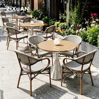 Kursi Rotan Anyaman Luar Ruangan yang Laris untuk Acara, Kursi Makan Restoran Kopi dengan Sandaran Tinggi dan Rangka Aluminium Cor, Agen