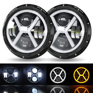 Phares LED ronds en forme de X de 7 pouces avec DRL et clignotant pour j-eep W-rangler JK grand <span class=keywords><strong>cherokee</strong></span> projecteur lentille phare LED - Product Image 2