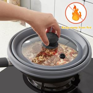 Couvercle de cuisson vapeur pliable en silicone et verre avec poignée pour micro-ondes, idéal pour réchauffer les aliments en gros - Product Image 6