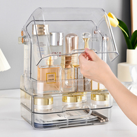 Organisateur de maquillage en plastique, boîte de rangement pour produits de soin de la peau, présentoir à cosmétiques avec tiroir à 2 niveaux et couvercle transparent