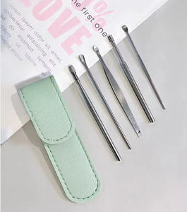 Conjunto de Limpadores de Ouvido em Aço Inoxidável KQ1245 (5 Peças), Cabeça Espiral com Estojo de Couro - Product Image 4