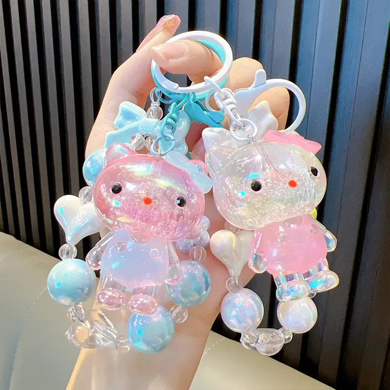 Creative beaded delicate cute bag Key chain Accessories Car pendant small gift Wholesale anime acrylic kt Cat keychain