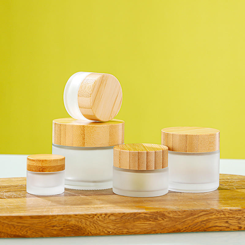 frosted glass jar with bamboo lid