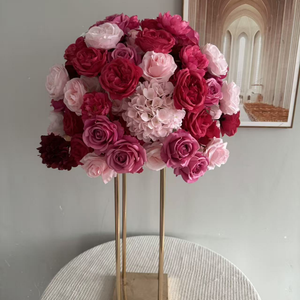 Pompon floral rétro de luxe en rose rouge, fausse fleur pour la décoration de la cérémonie de mariage, du fond de scène et de la table de banquet - Product Image 6