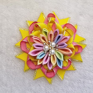 Pastello arcobaleno nastro fiore di perle fiocchi per capelli rosa giallo bell'aspetto nido per bambini fermaglio per capelli accessori per capelli per ragazze - Product Image 5