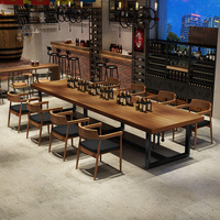 Table à manger en bois massif de style loft industriel rétro, ensemble de chaises longues en fer pour restaurants, meubles de restaurant