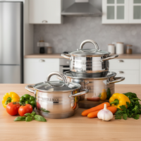 Ensemble de casseroles en acier inoxydable 12 pièces, très vendu, marmite, casserole, compatible induction, fond en aluminium, couvercle en verre, passe au lave-vaisselle