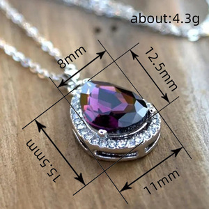 Collar con colgante de lágrima para mujer, cadena elegante con piedras brillantes para fiesta formal, joyería de boda - Product Image 4
