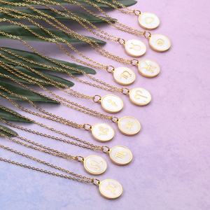 Wholesale Constellations <b>Necklace</b> 18K <b>Gold</b> Plated Stainless Steel Pendant Jewelry Shell Round <b>Coin</b> Zodiac <b>Necklace</b> for Womens - Product Image 5