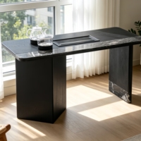 Table à thé moderne en marbre noir et bois massif pour la maison, le bureau, l'hôtel, la réception et la dégustation de thé