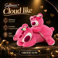 Oreiller en peluche super doux et confortable en forme d'ours fraise rose mignon de dessin animé, idéal pour canapé, cadeau d'anniversaire - Vente chaude