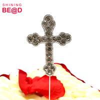 Métal étincelant Dieu bénisse cristal strass croix gâteau Topper pour les mariages anniversaire baptêmes fête de pâques décoration fournitures