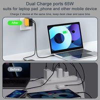 Chargeur mural USB rapide universel GAN 65W à double port, prise UK EU US AU, QC3.0 18W, chargeur USB C 65W, chargeur pour ordinateur portable