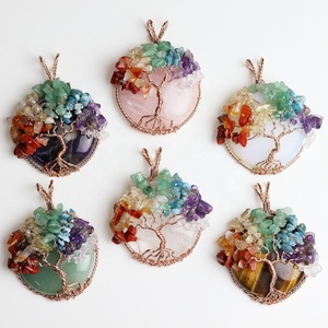 Venta al por mayor: 7 colgantes de aventurina verde, ojo de tigre, cristal de roca, piedras preciosas naturales, árbol de la vida, amatista, ópalo, diamante y perla. - Product Image 5