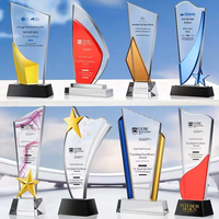 Trophée de cristal de verre de bateau à voile bleu carré personnalisé Prix de plaque de cristal