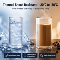 Gobelet en verre à double paroi résistant à la chaleur 250 ml, en verre borosilicate transparent pour boissons chaudes et froides, logo personnalisé, vente en gros