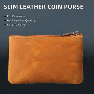 Factory Wholesale Price Slim Small Zipper Coin Purse Keychain Genuine Leather Portable Unisex - Product Image 2