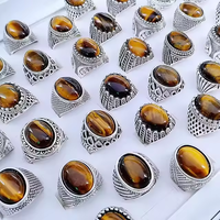 2024 Vente en Gros Bagues en Alliage Argent Vieilli Style Punk pour Homme Grandes Tailles avec Agate Noire Coupe Ovale et Pierres Massives