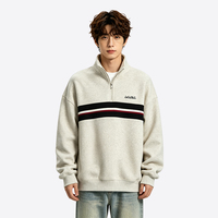 Sudadera con cuello de embudo y media cremallera LTD-H1120, gris jaspeado con paneles a rayas, corte relajado, marca privada