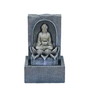 Asian Zen Buddha Outdoor Water Fountain with Light LED