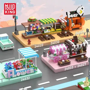 Cetakan King 24025-24034 seri tampilan jalan Mini Set bata blok bangunan plastik kecil mainan blok puzzle kreatif untuk hadiah anak-anak
