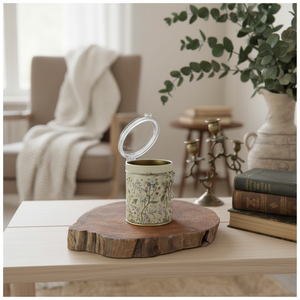 Kontensan ER0822E Pastel Yellow <b>Floral</b> Design Round Metal <b>Storage</b> <b>Box</b> 90x110 mm Wire Clasp Transparent Lid Decorative Solution - Product Image 3