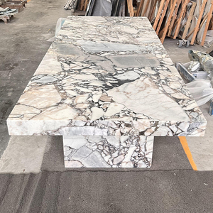 <span class=keywords><strong>Table</strong></span> à manger de luxe en marbre blanc éléphant avec finition aiguisée meubles en pierre naturelle pour cuisine d'hôtel - Product Image 3